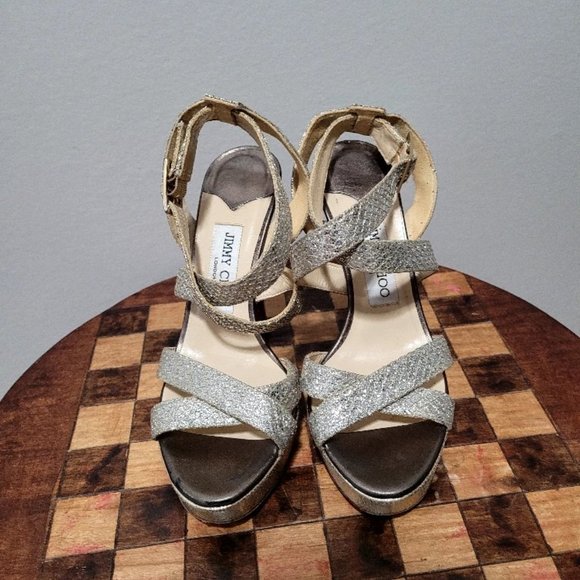Jimmy Choo  glitter criss cross heels - Picture 2 of 8